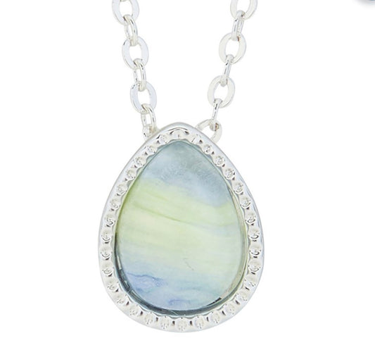 Silver Plated Teardrop Necklace Blue