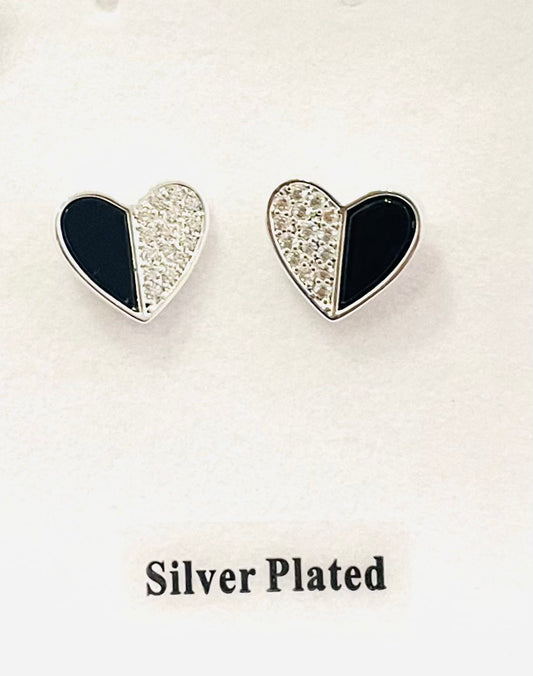 Sparkle Mother of Pearl Heart Silver Plated Earrings