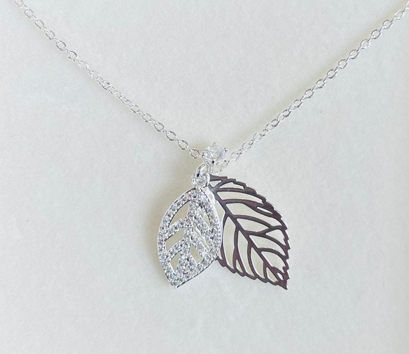 Silver Plated Sparkle Leaf Necklace