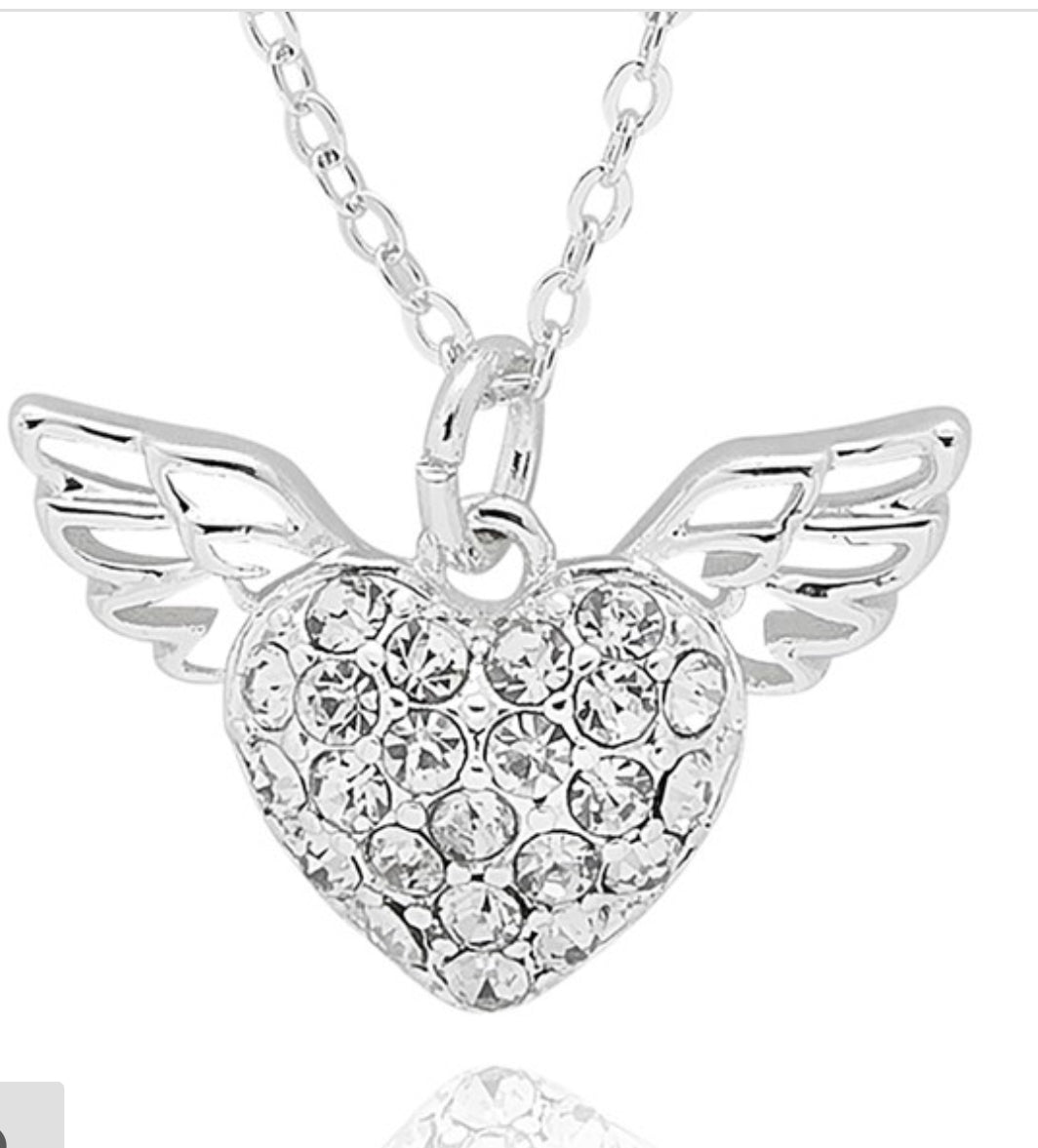 Guardian Angel Sparkle Heart Silver Plated Necklace