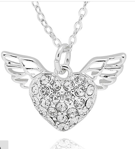 Guardian Angel Sparkle Heart Silver Plated Necklace