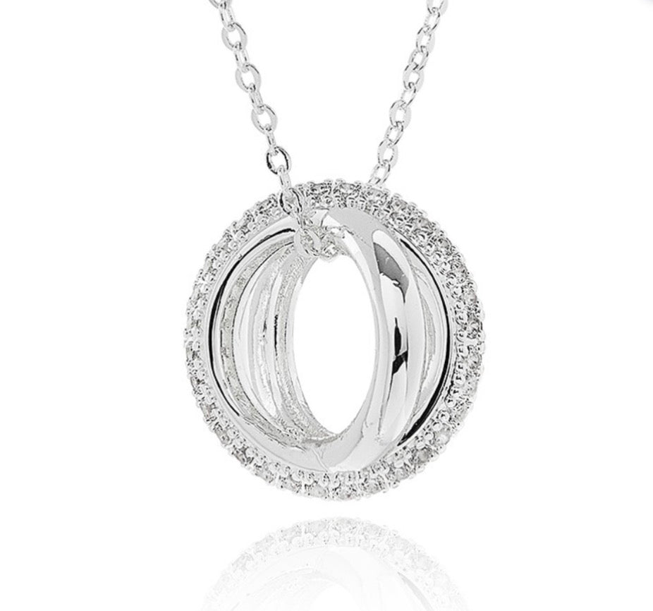 Kiss Crossover Pave Silver Plated Necklace