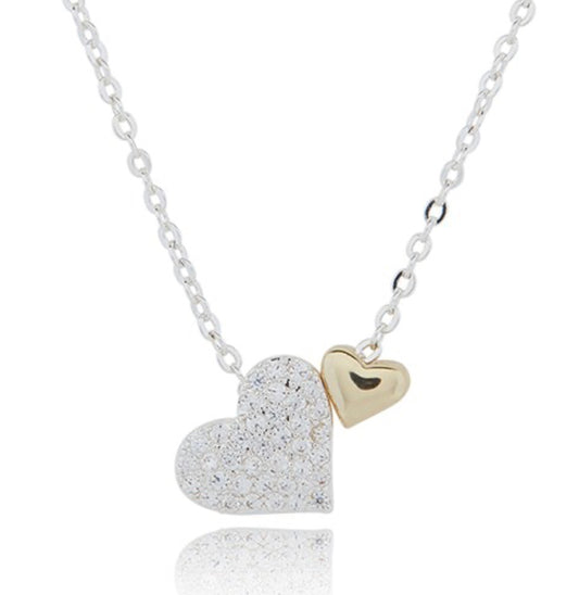 Heart Duo Two Tone Necklace Plated With Real Silver/Gold