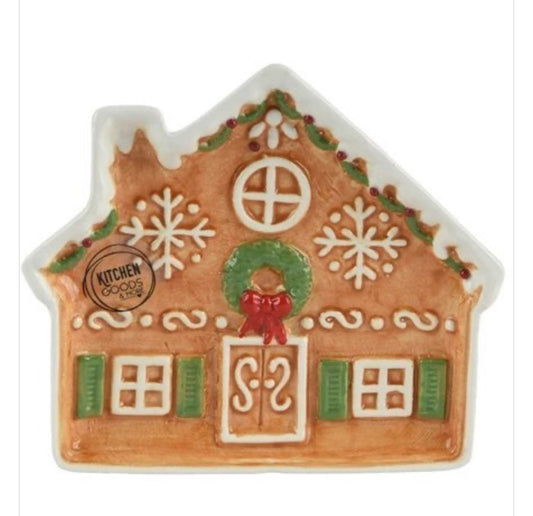 SHINY GINGERBREAD HOUSE PLATE, 15CM