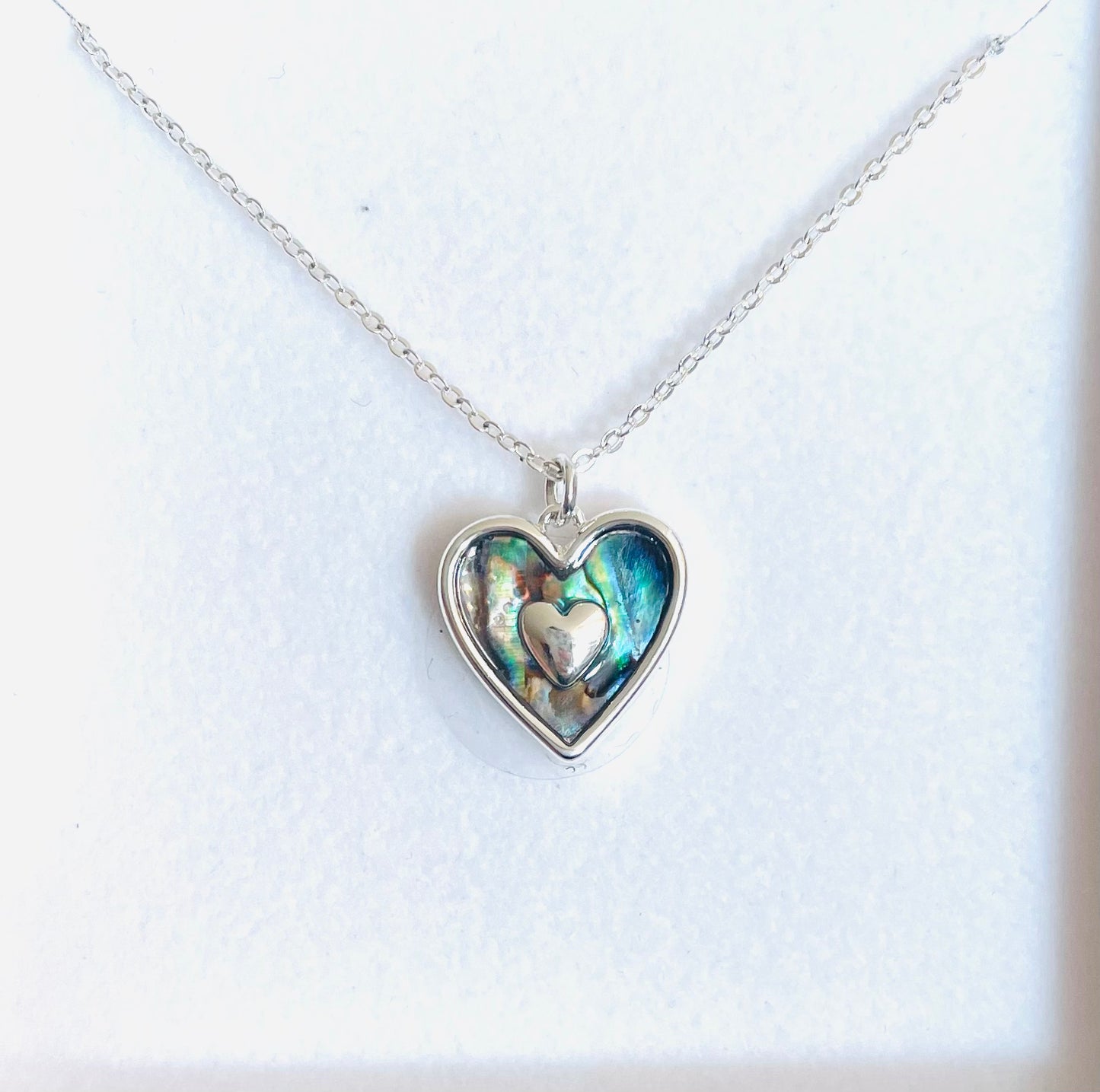 Paua Shell Silver Plated Double Heart Enclosed