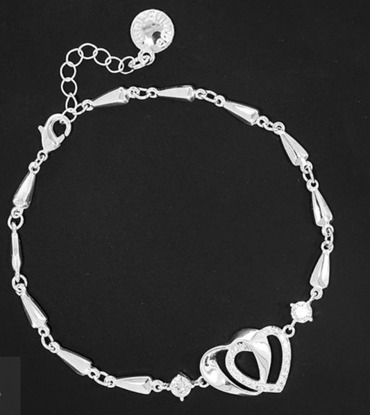 Entwined Hearts Silver Plated Bracelet
