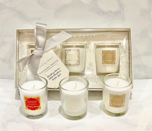 Set of 3 Christmas Candles in White Gift Box