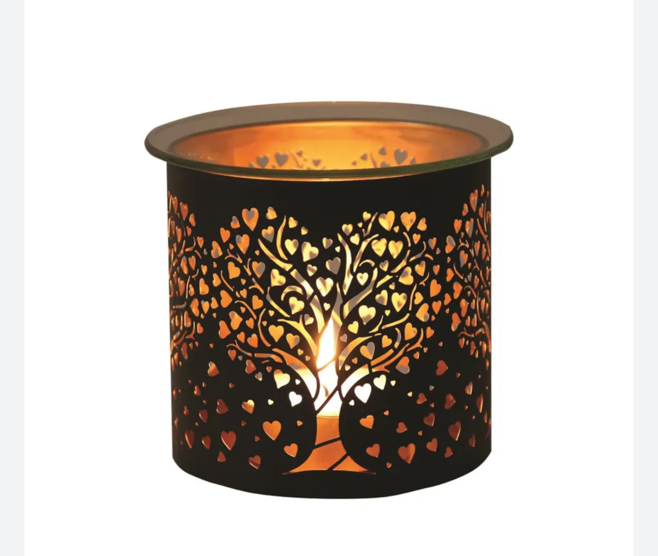 Heart Shaped Tree Tealight Wax Melter Black & Gold