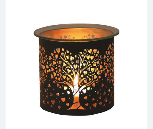 Heart Shaped Tree Tealight Wax Melter Black & Gold