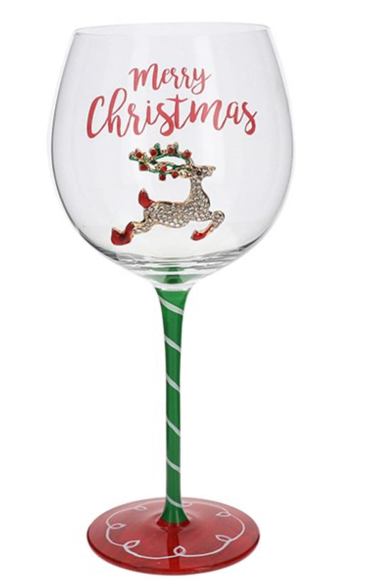 Merry Christmas Reindeer Wine Glass