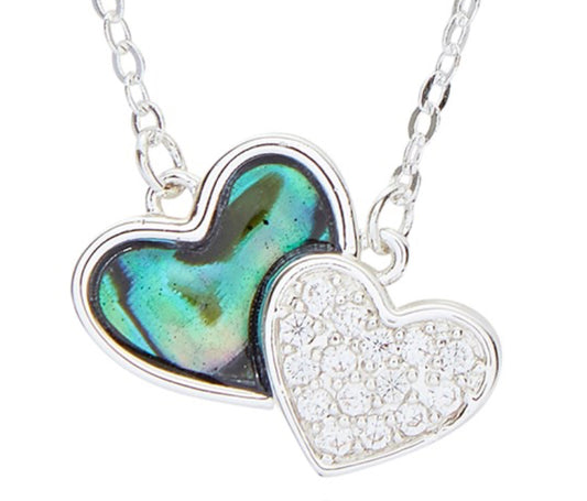Paua Shell Two Hearts Silver Plated Necklace
