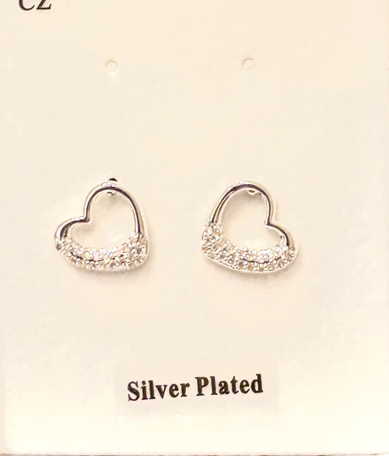 Sparkle Heart Stud Earrings Silver Plated
