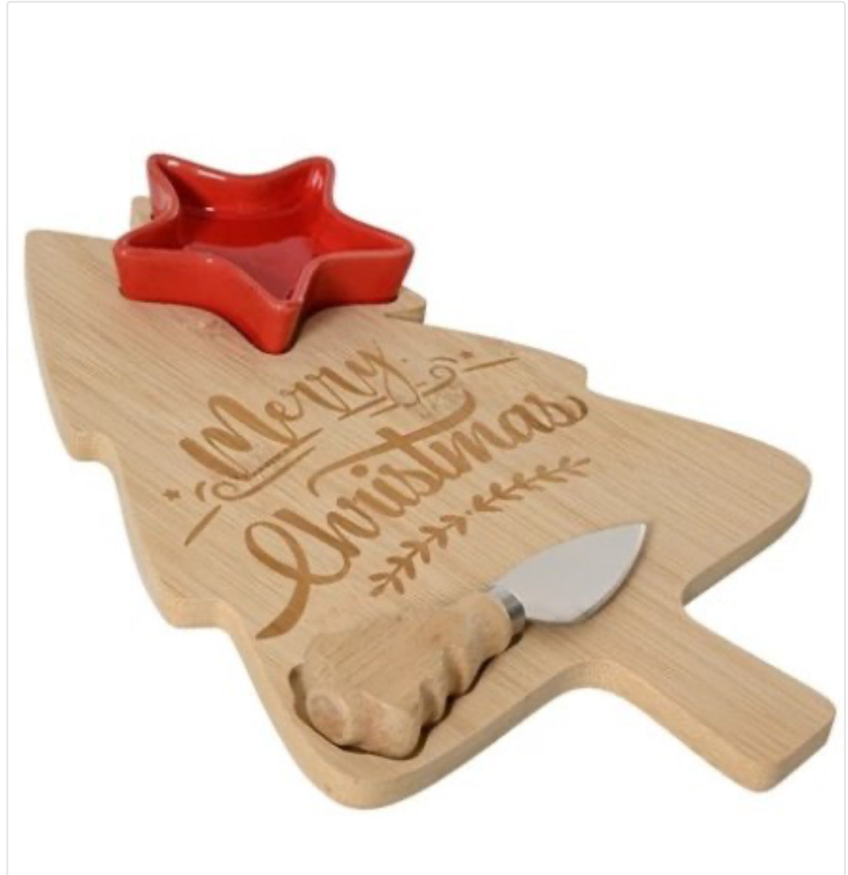 XMAS CUTTING BOARD WITH CHEESE KNIFE & DISH, 30CM
