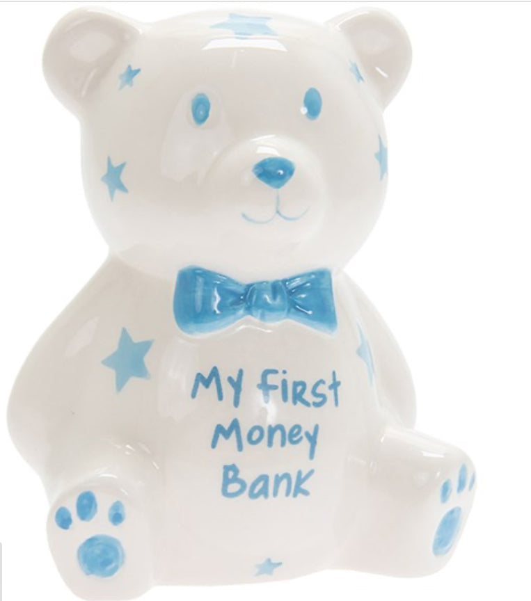 Teddy Bear My First Money Bank Blue Small