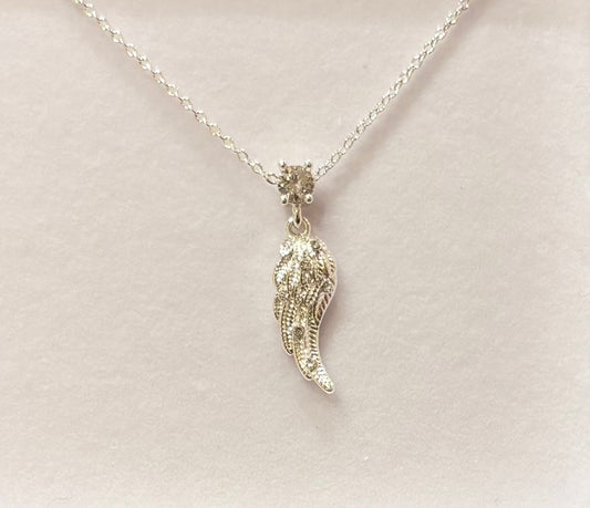 Guardian Angel Silver Plated Sparkle Wing Necklace