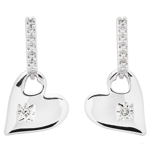 Luxe Tag Glam Silver Plated Heart Earrings