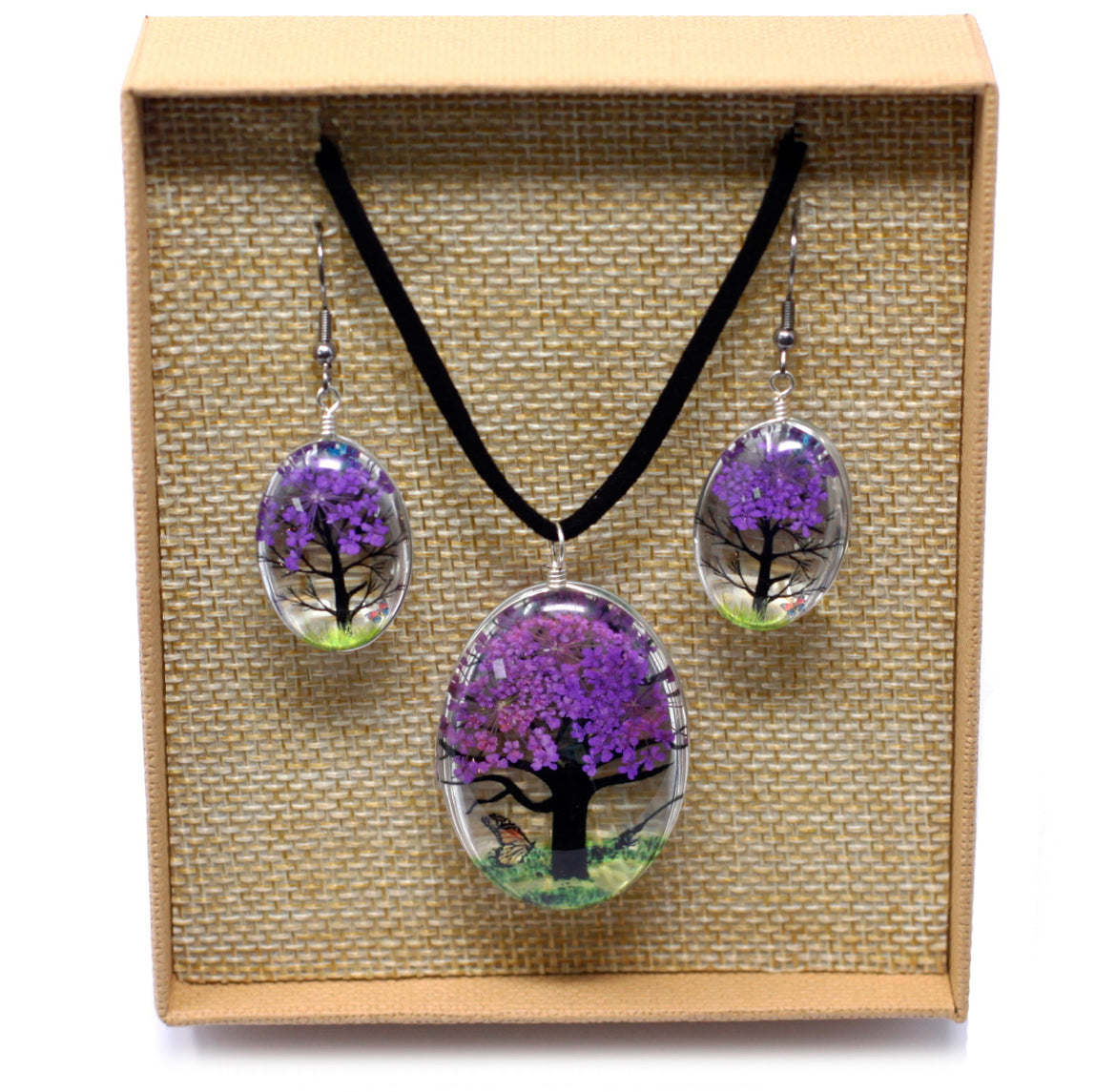 Pressed Flowers Tree of Life set Lavender