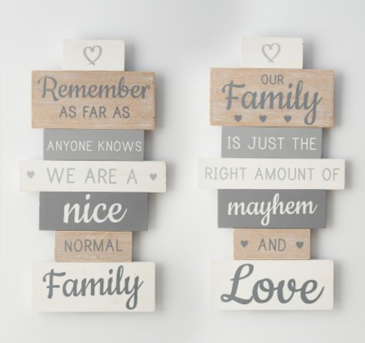 FAMILY' WOODEN SIGN, 2 ASSORTED