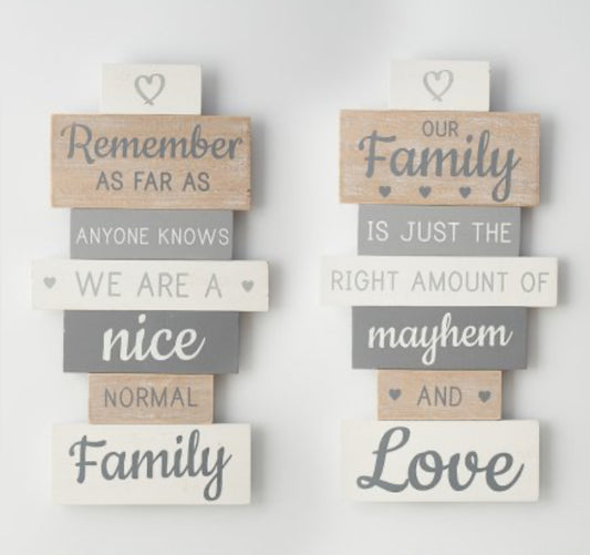 FAMILY' WOODEN SIGN, 2 ASSORTED