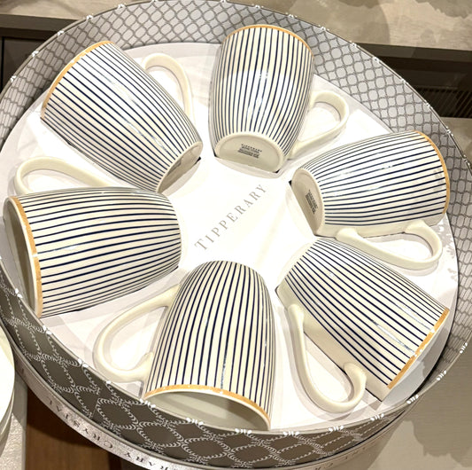 Black & White Stripes Set Of 6 Mugs