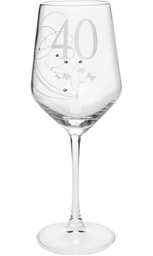 40th Butterfly Wine Glass