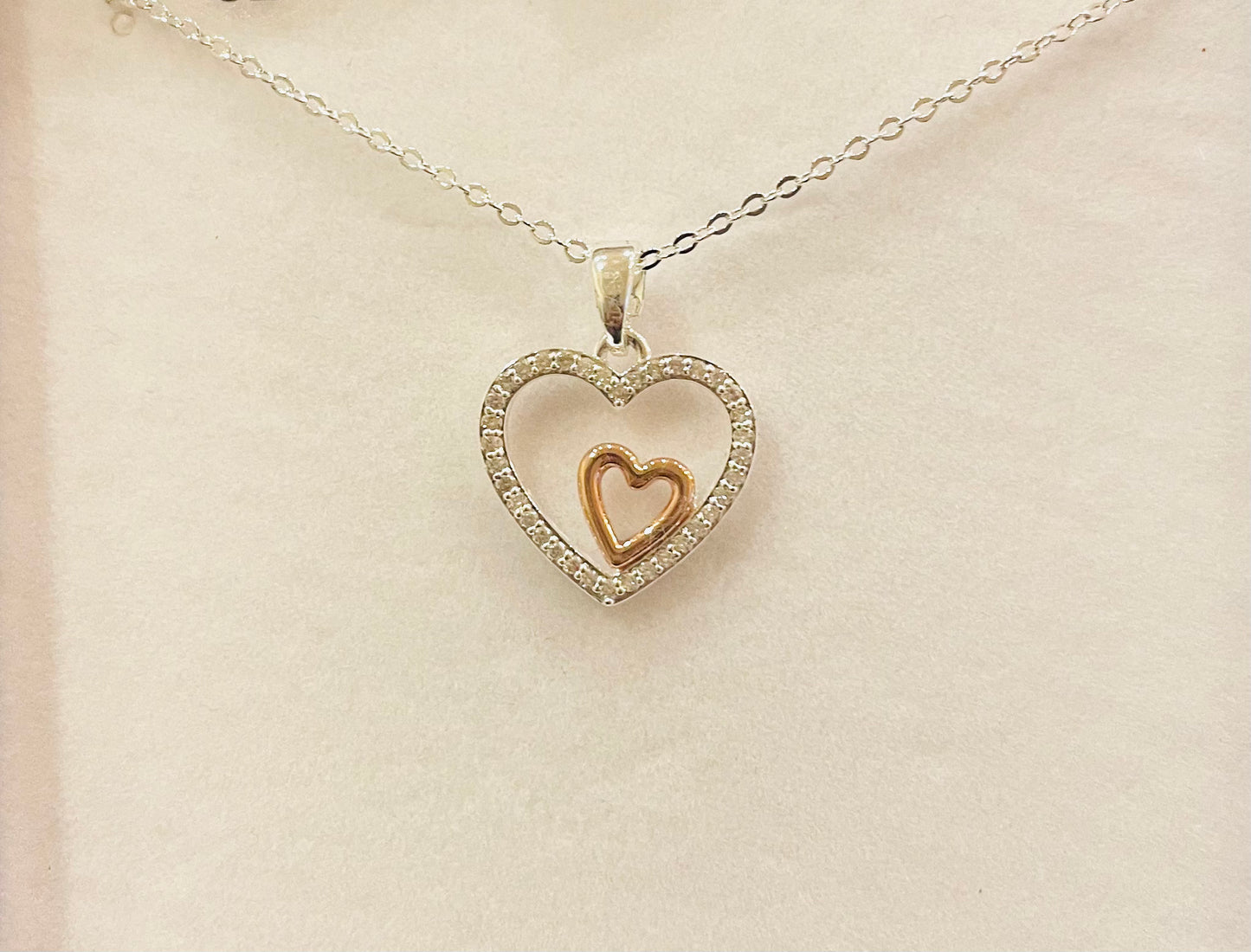 Polished Two Tone Heart In Heart Necklace