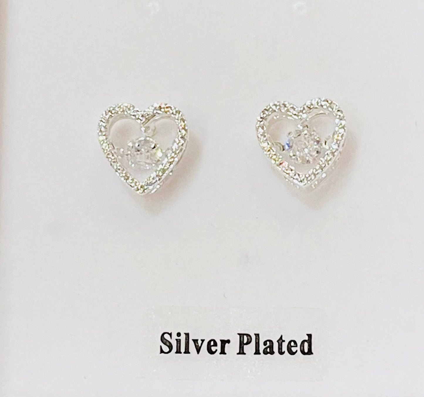 Moving Crystals Silver Plated Glam Heart Earrings