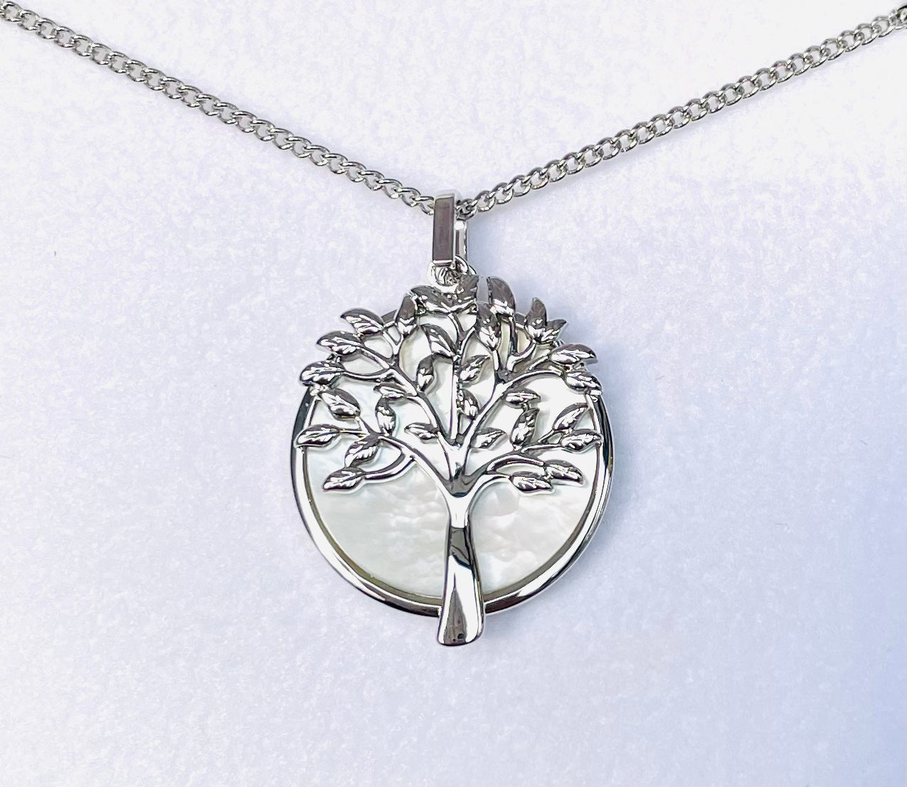 TREE OF LIFE & MOTHER OF PEARL MOON SILVER PENDANT