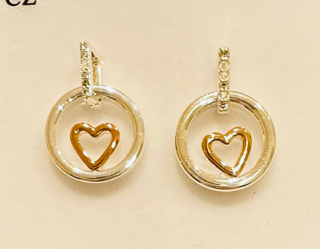 Circle Heart Two Tone Earrings Silver/Rose Gold