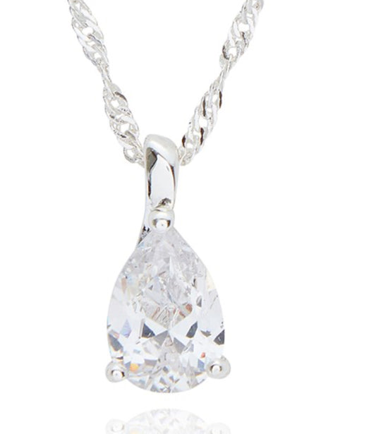 Pure Elegance Glam Teardrop Silver Plated Necklace