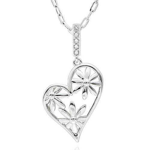 Daisy Chain Daisy Heart Silver Plated Necklace