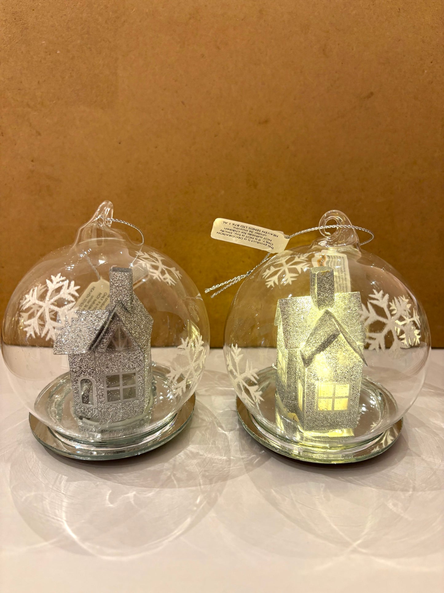 GLASS BAUBLE WITH LED HOUSE, 9CM