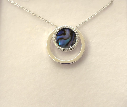Paua Shell Modern Circles Silver Plated Necklace