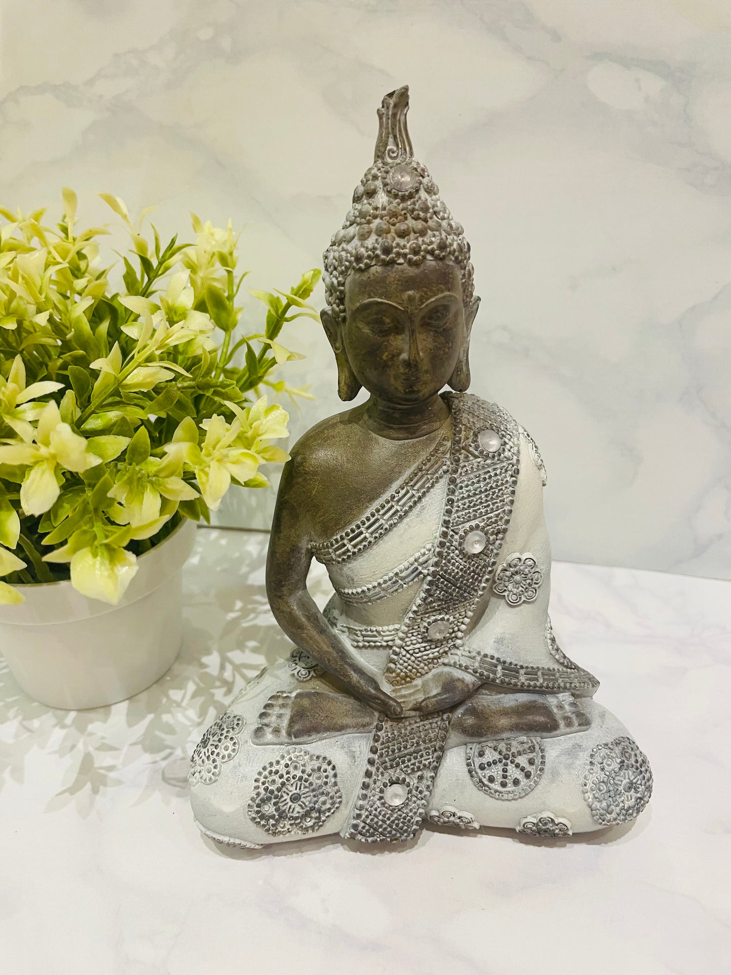 Seated Brown and White Buddha 18cm