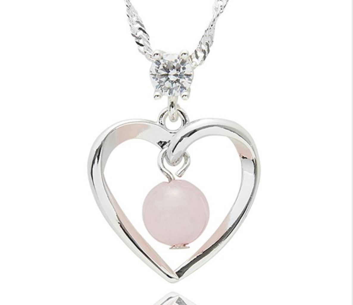 Heart Silver Plated Necklace Rose Quartz