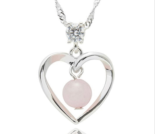 Heart Silver Plated Necklace Rose Quartz