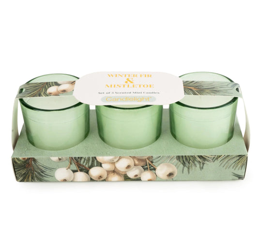 Set of 3 Votive Candles - Winter Fir & Mistletoe