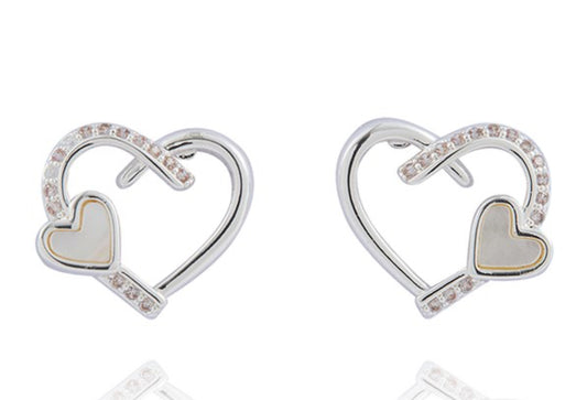 Silver Plated Mother Of Pearl Heart Earrings