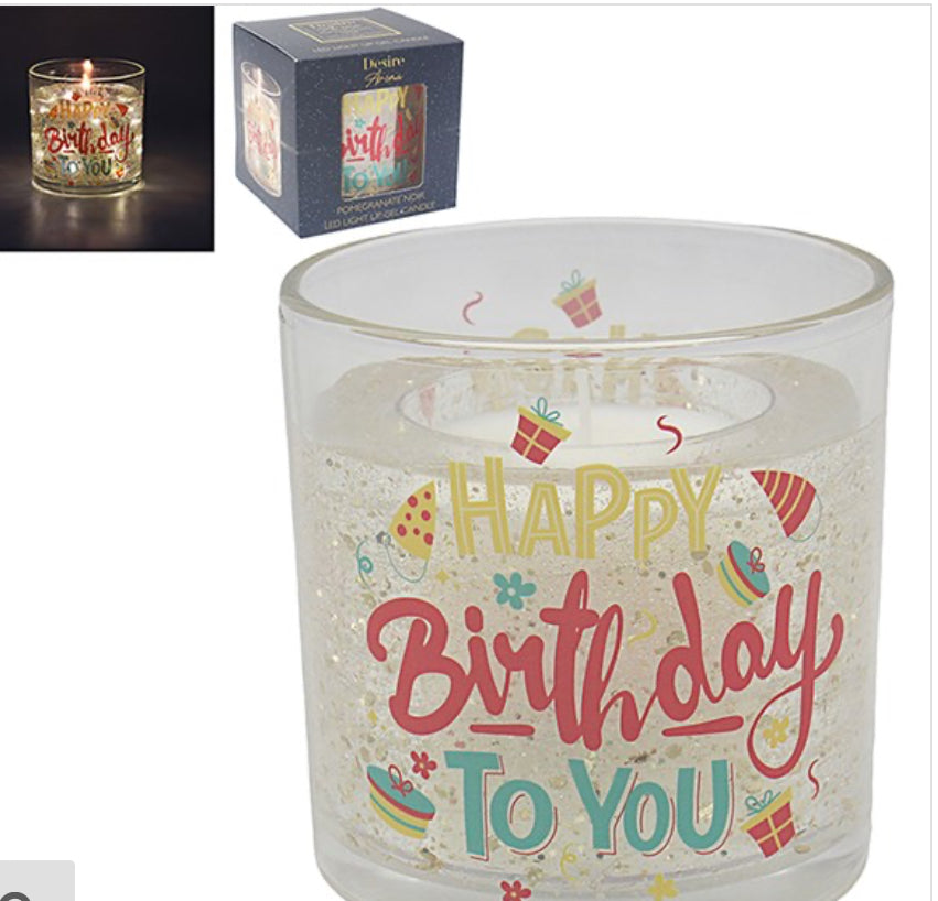 Happy Birthday LED Gel Glass Candle