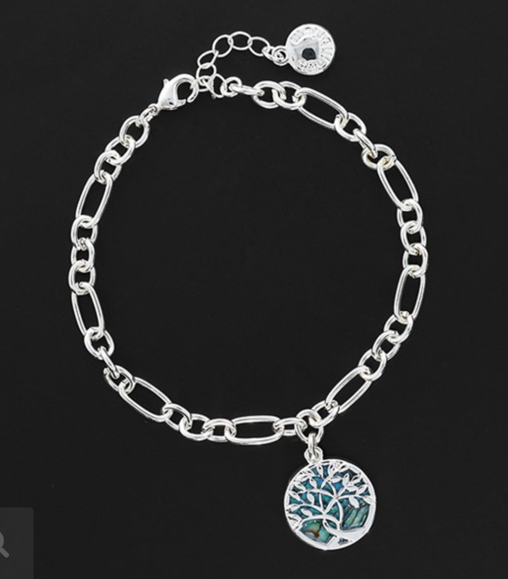 Paua Shell Tree Life Silver Plated Bracelet
