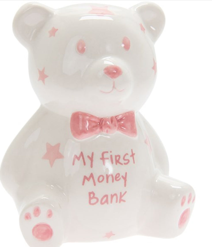 Teddy Bear My First Money Bank Pink Small