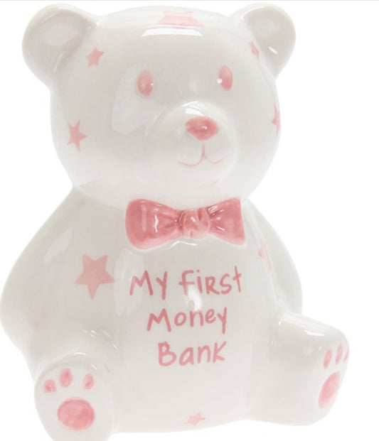 Teddy Bear My First Money Bank Pink Small