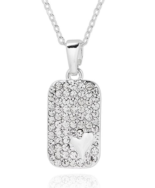 Luxe Tag Sparkle Heart Silver Plated Necklace