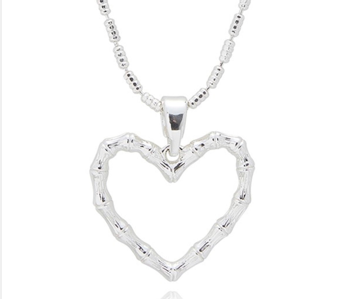Bamboo Silver Plated Hearts Necklace