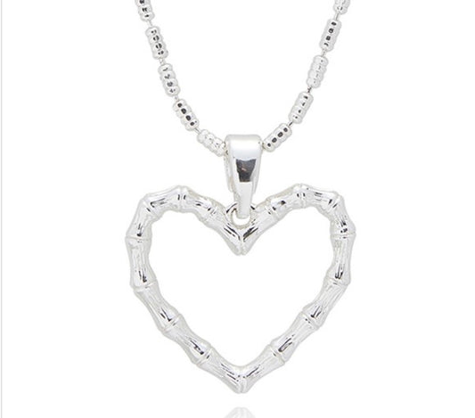 Bamboo Silver Plated Hearts Necklace