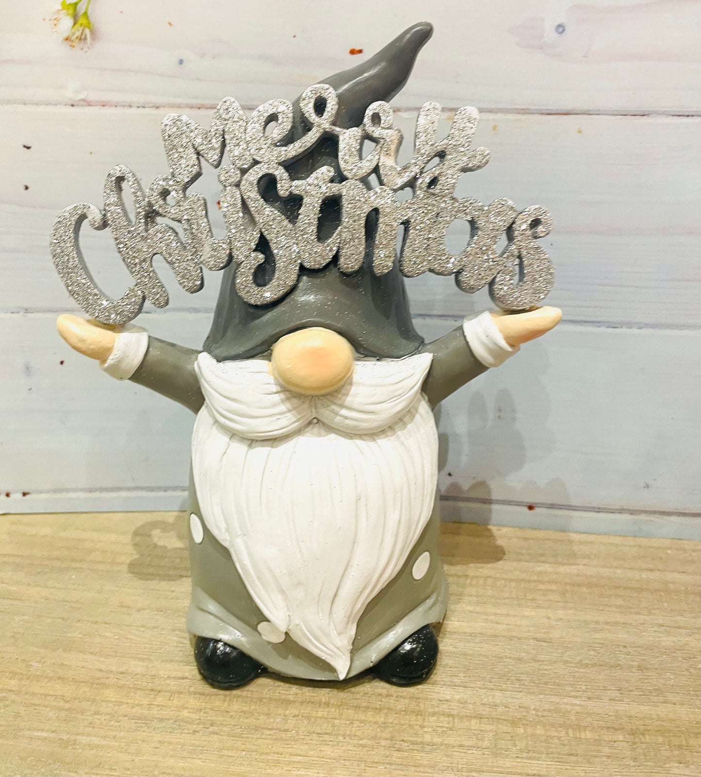 Grey Gonk With Glitter Merry Christmas Decorative Ornament 20.5cm