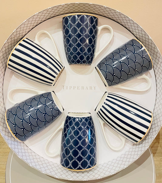 Set 6 Bone China Mugs - Navy