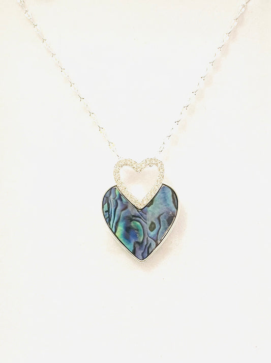 HEART NECKLACE SILVER PLATED PAUA SHELL