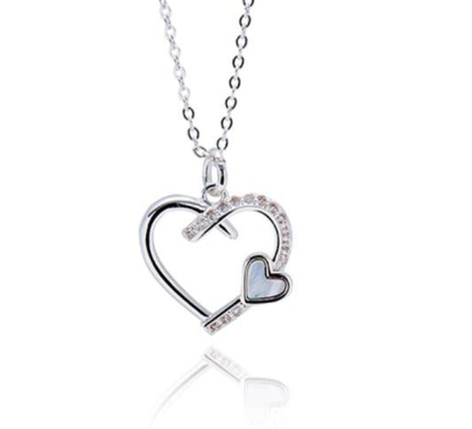 Kiss Silver Plated Mother of Pearl Heart Necklace
