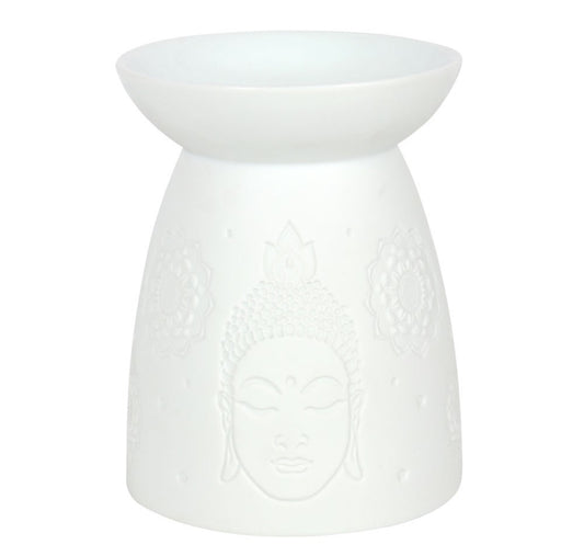 WHITE CERAMIC BUDDHA FACE OIL BURNER